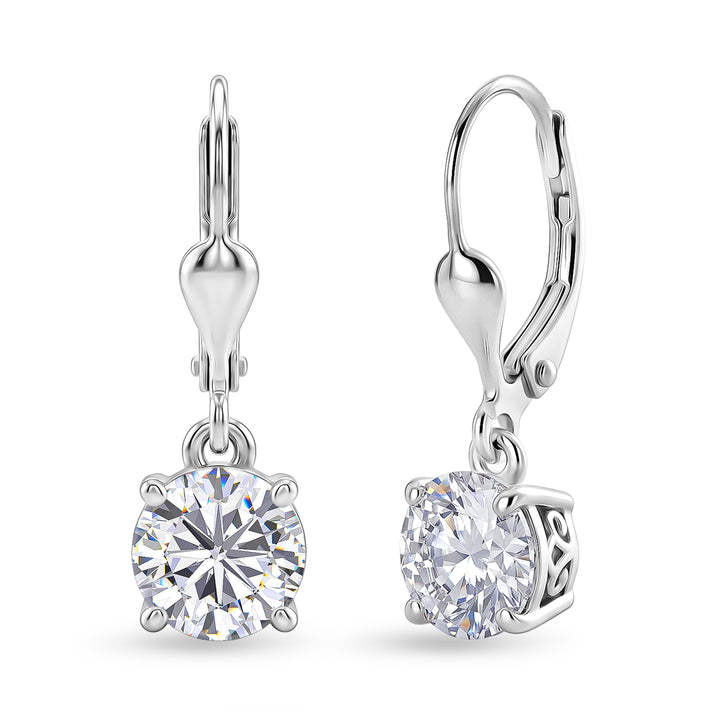 D'Joy Moissanite Earring with Lever Back in Rhodium Overlay Sterling Silver 2.40 Ct. 8596483 1