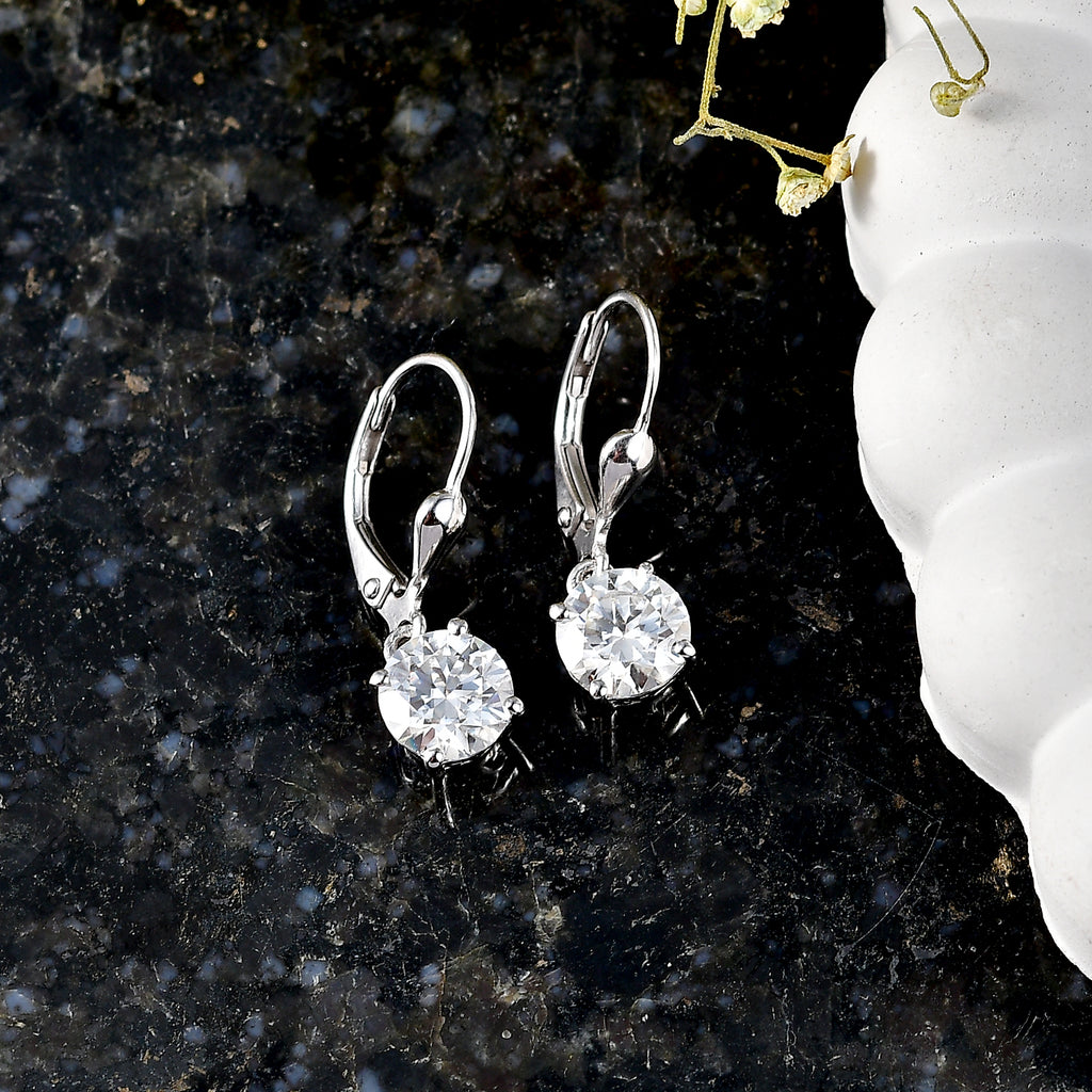 D'Joy Moissanite Earring with Lever Back in Rhodium Overlay Sterling Silver 2.40 Ct._8596483_2