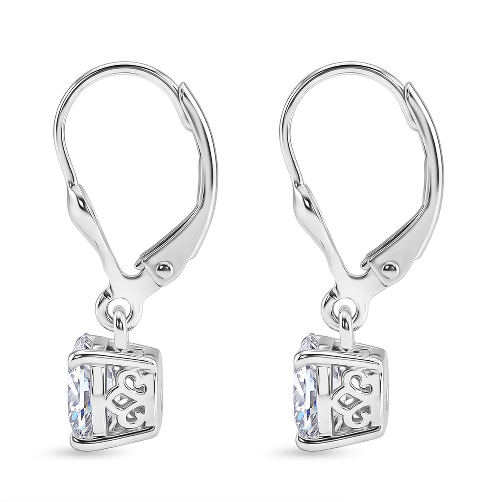 D'Joy Moissanite Earring with Lever Back in Rhodium Overlay Sterling Silver 2.40 Ct._8596483_3