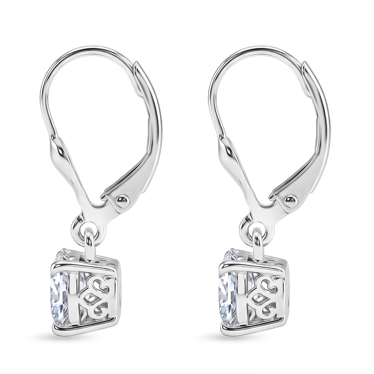 D'Joy Moissanite Earring with Lever Back in Rhodium Overlay Sterling Silver 2.40 Ct. 8596483 4