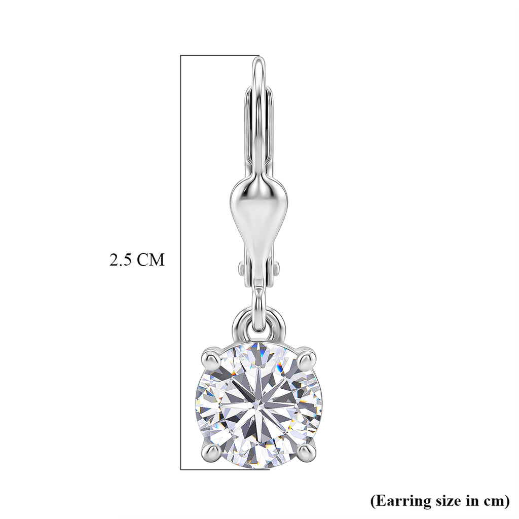 D'Joy Moissanite Earring with Lever Back in Rhodium Overlay Sterling Silver 2.40 Ct._8596483_5