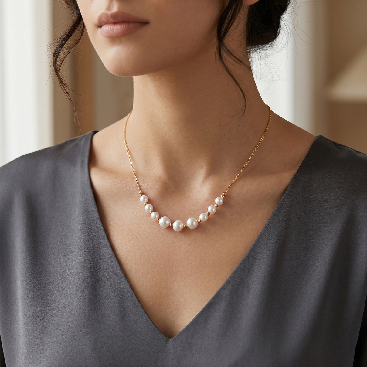 D'Joy - Akoya Pearl Adjustable Beads Necklace (Size - 18+2 Ext) in Yellow Gold Plated Sterling Silver 10.00 Ct. V32518823 2