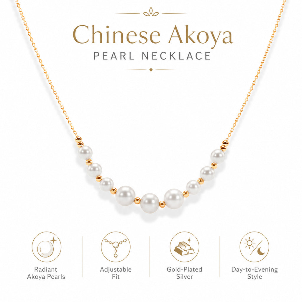 D'Joy - Akoya Pearl Adjustable Beads Necklace (Size - 18+2 Ext) in Yellow Gold Plated Sterling Silver 10.00 Ct._8596537_4