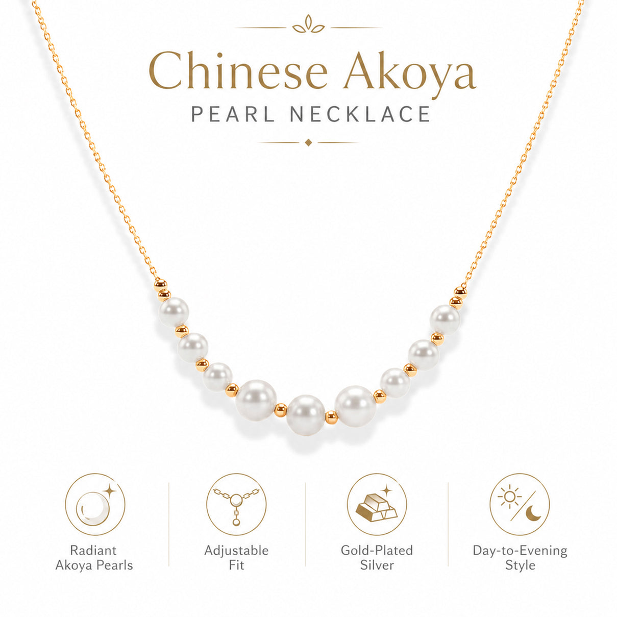 D'Joy - Akoya Pearl Adjustable Beads Necklace (Size - 18+2 Ext) in Yellow Gold Plated Sterling Silver 10.00 Ct. V32518823 5