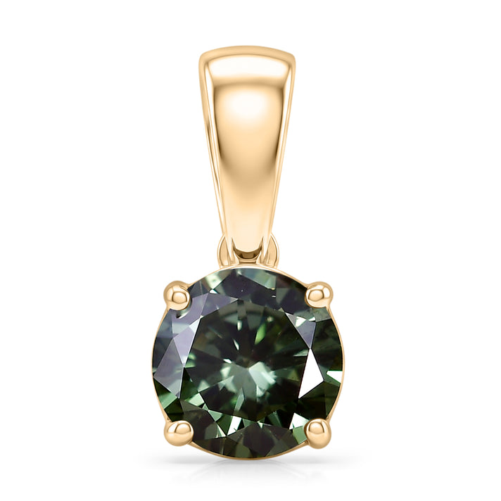 LUXURIANT 1 Ct. Lab Grown Green Diamond Round Cut Solitaire Pendant in 9K Yellow Gold SGL Certified (SI) 8596942 1
