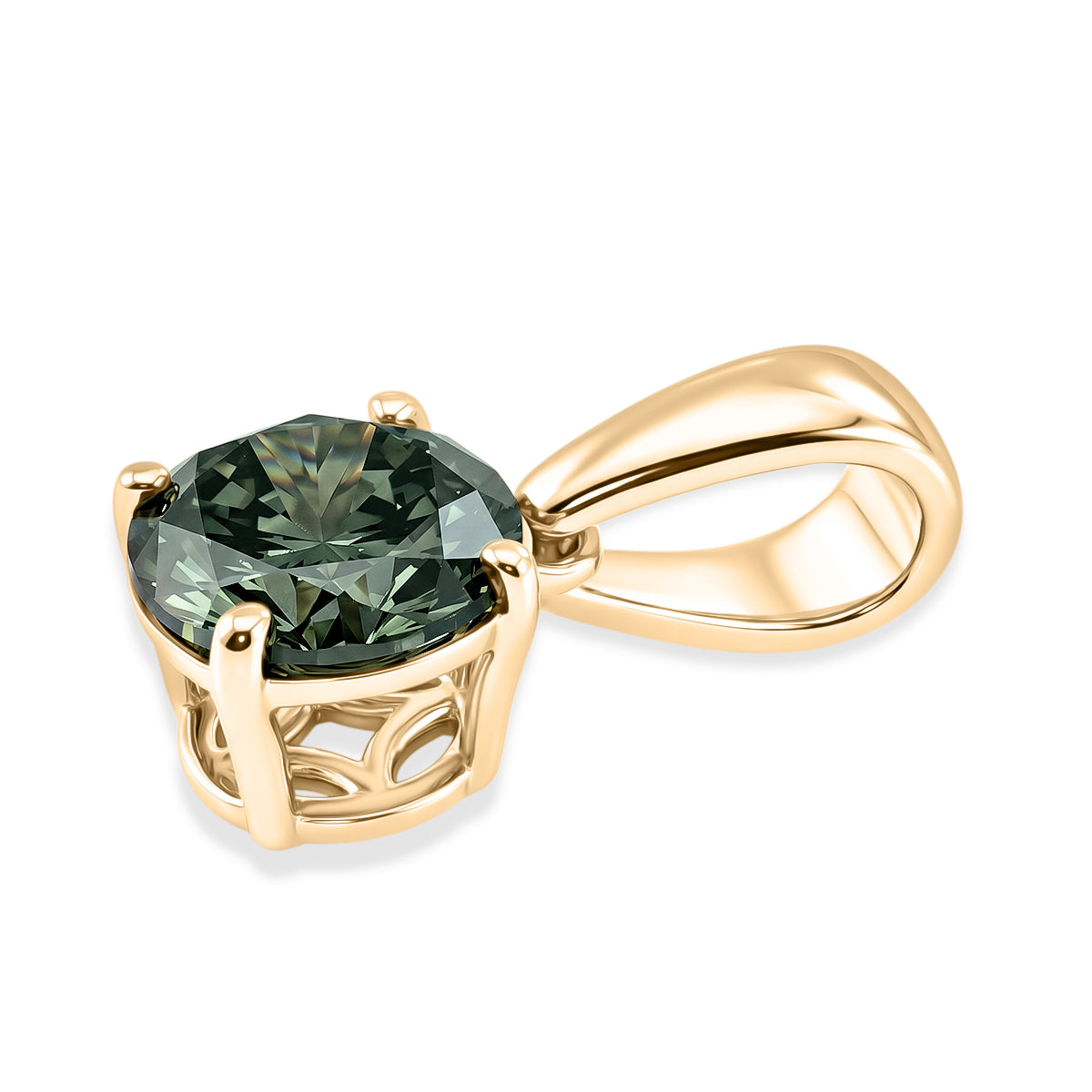 LUXURIANT 1 Ct. Lab Grown Green Diamond Round Cut Solitaire Pendant in 9K Yellow Gold SGL Certified (SI) 8596942 4