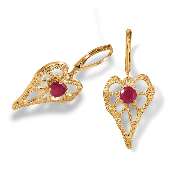 EverTrue - African Ruby Heart Dangle Earring with Lever Back in Yellow Gold Tone 1.50 Ct. 8596987 1