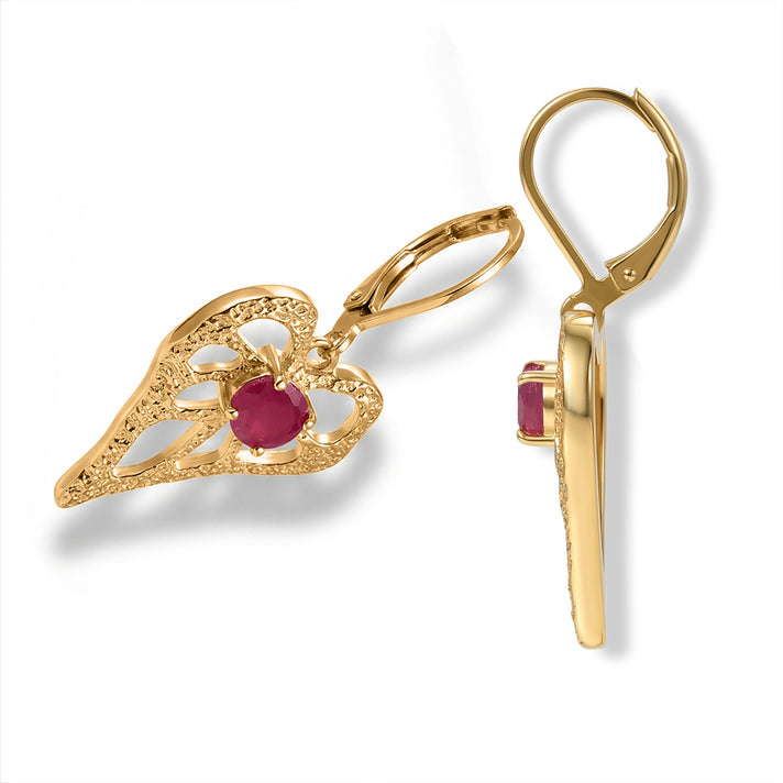 EverTrue - African Ruby Heart Dangle Earring with Lever Back in Yellow Gold Tone 1.50 Ct. 8596987 2
