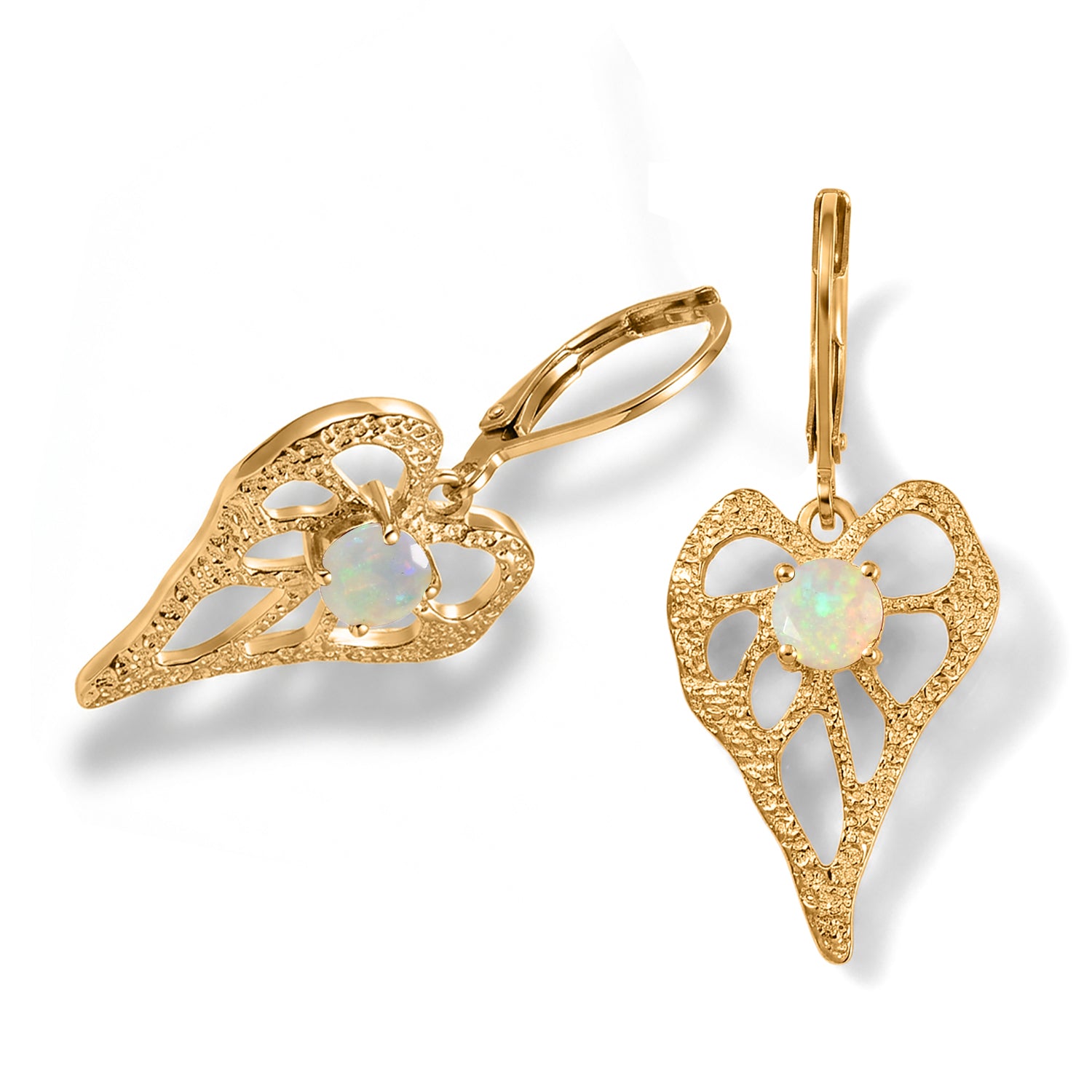 EverTrue - Ethiopian Opal Heart Dangle Earring with Lever Back in Yellow Gold Tone V32530157 0