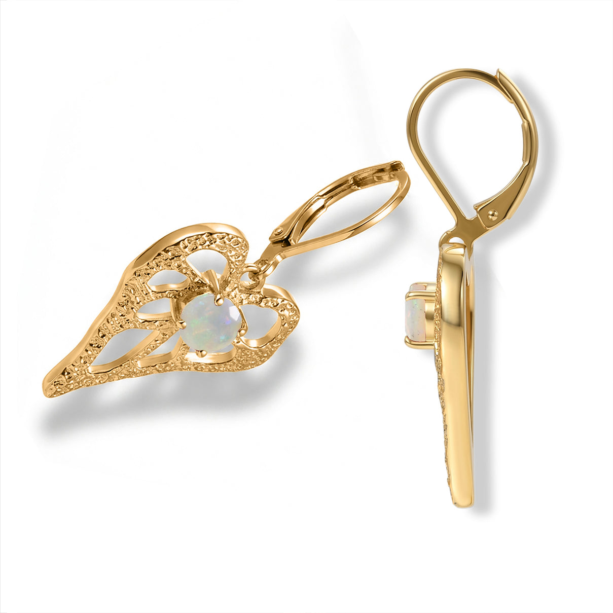 EverTrue - Ethiopian Opal Heart Dangle Earring with Lever Back in Yellow Gold Tone V32530157 2