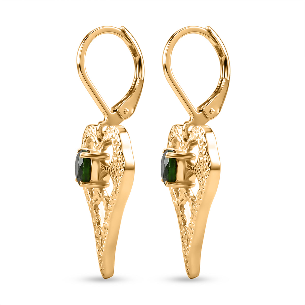 EverTrue - Natural Chrome Diopside Heart Dangle Earring with Lever Back in Yellow Gold Tone 1.10 Ct. V32537506 4