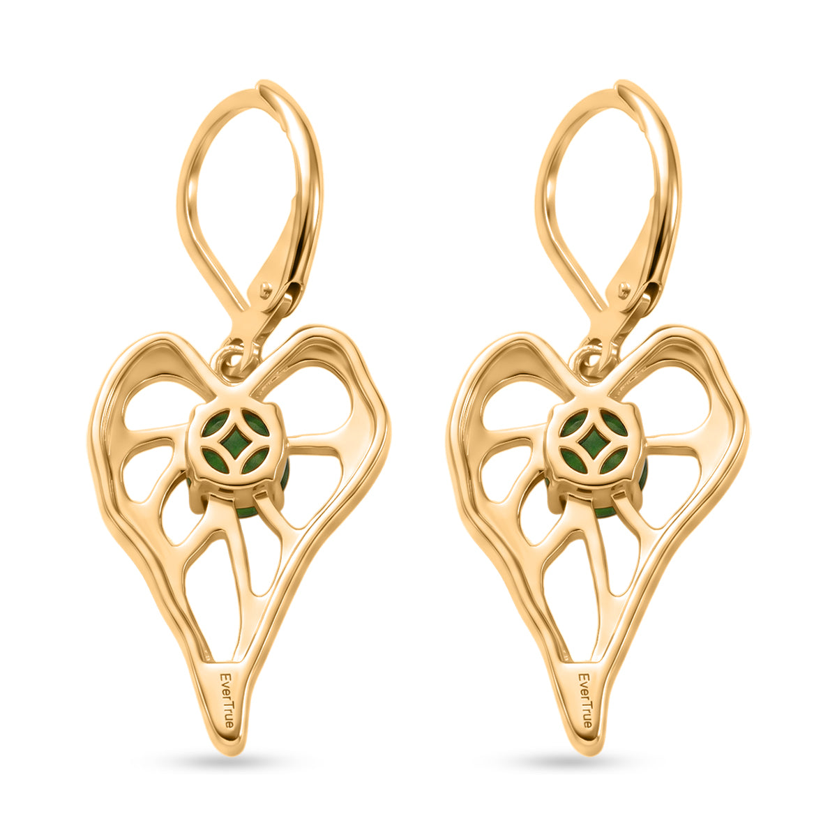 EverTrue - Natural Chrome Diopside Heart Dangle Earring with Lever Back in Yellow Gold Tone 1.10 Ct. V32537506 5
