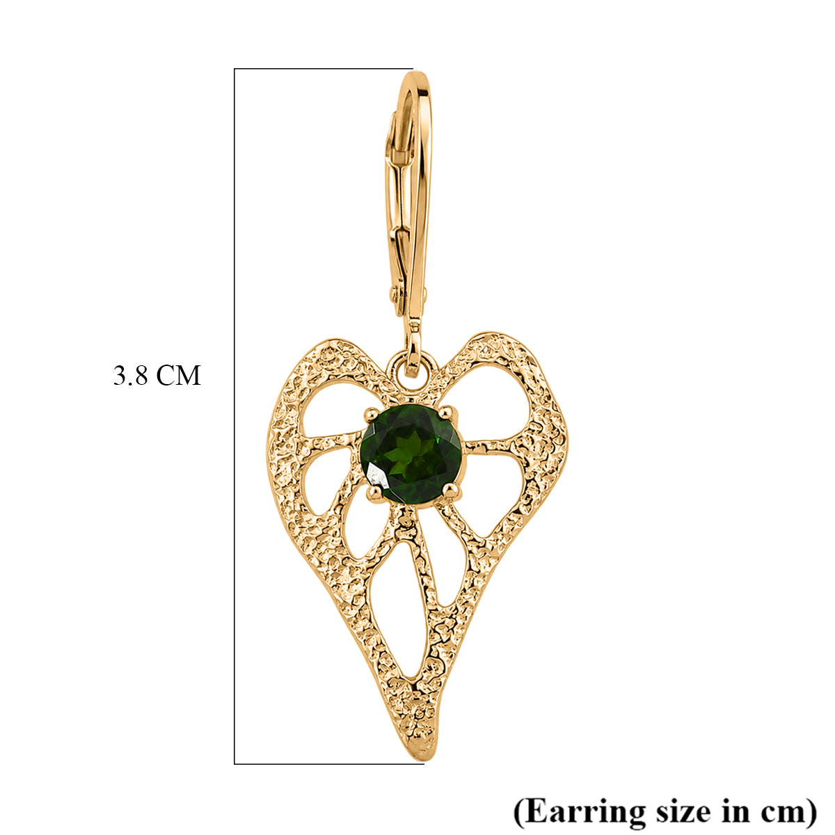 EverTrue - Natural Chrome Diopside Heart Dangle Earring with Lever Back in Yellow Gold Tone 1.10 Ct. V32537506 6