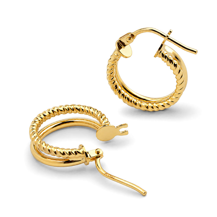 Maestro Collection-9K Yellow Gold Double Hoop Earring with Clasp 8597037 2