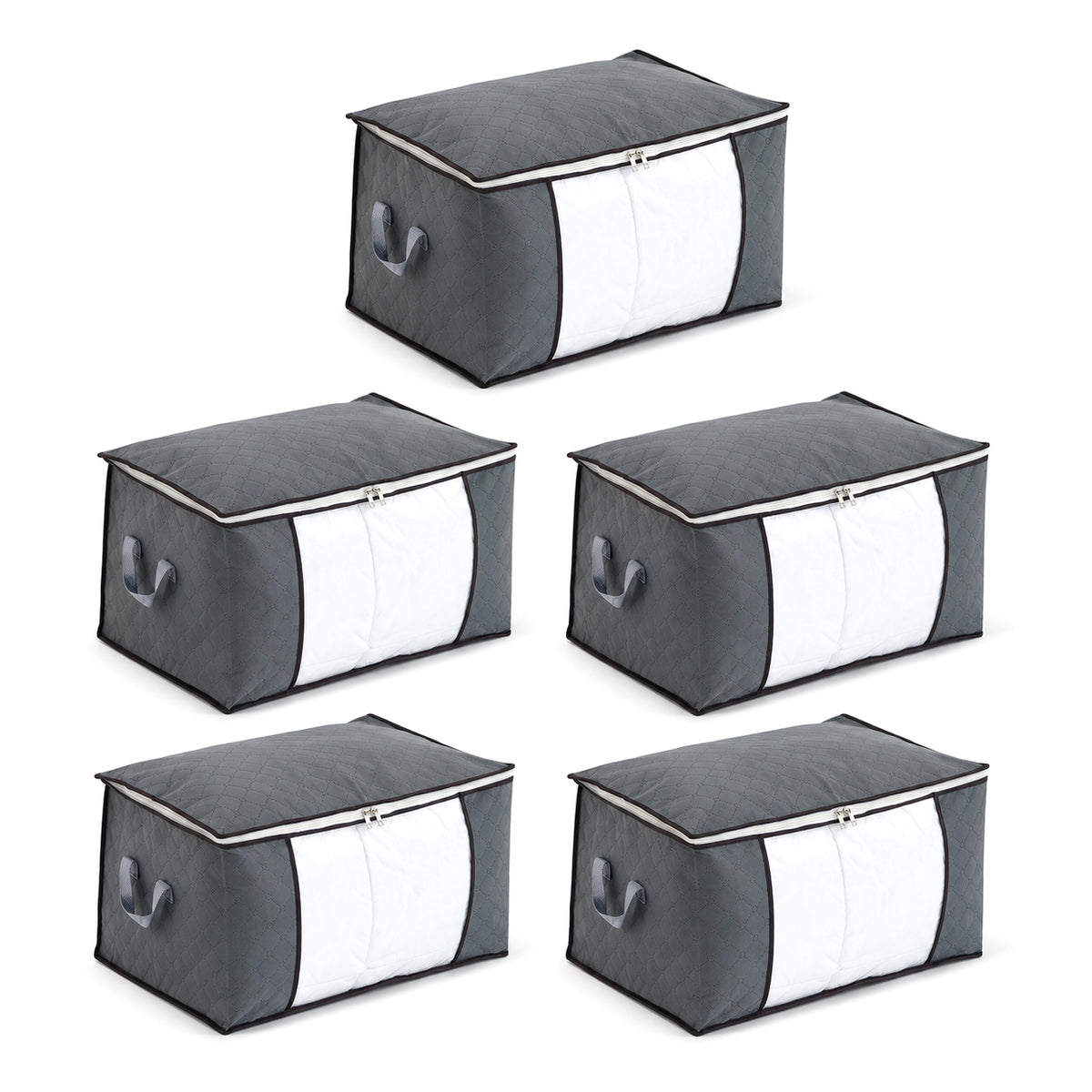 Set of 5 Large Capacity Storage Bags with Zips (Size 60x41x34 cm) - Grey V32637464 0