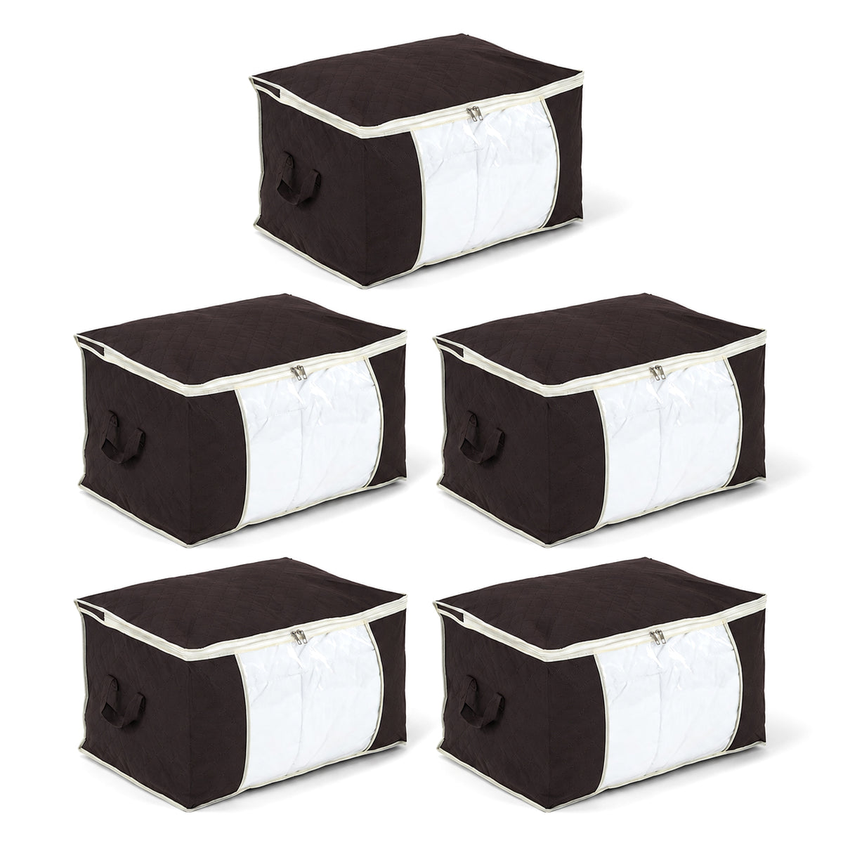 LOWEST EVER PRICE - Set of 5 Large Non-Woven Clothes &amp; Bedding Storage Bags (60 x 41 x 34 cm) - Brown V32636658 0