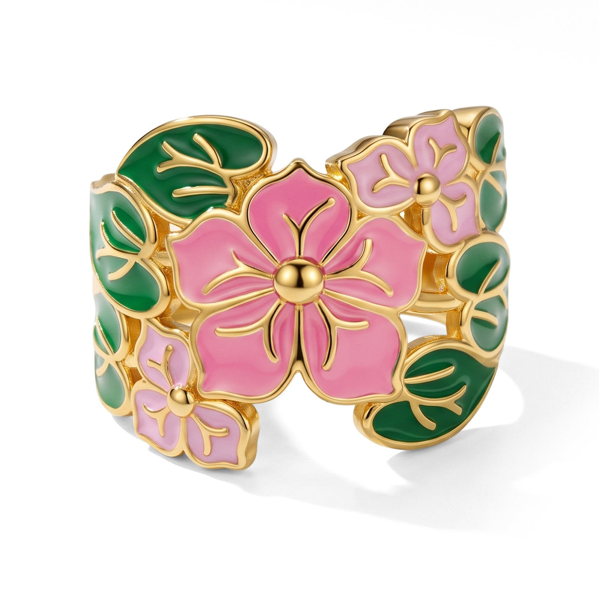 EverTrue - Flower Enameling Ring in Yellow Gold Tone V32515018 0