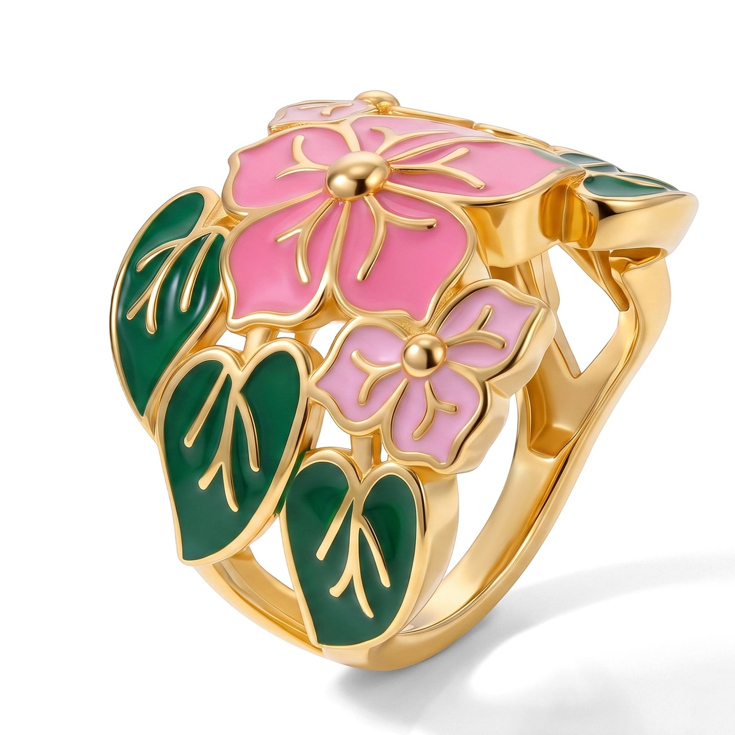 EverTrue - Flower Enameling Ring in Yellow Gold Tone V32515018 4