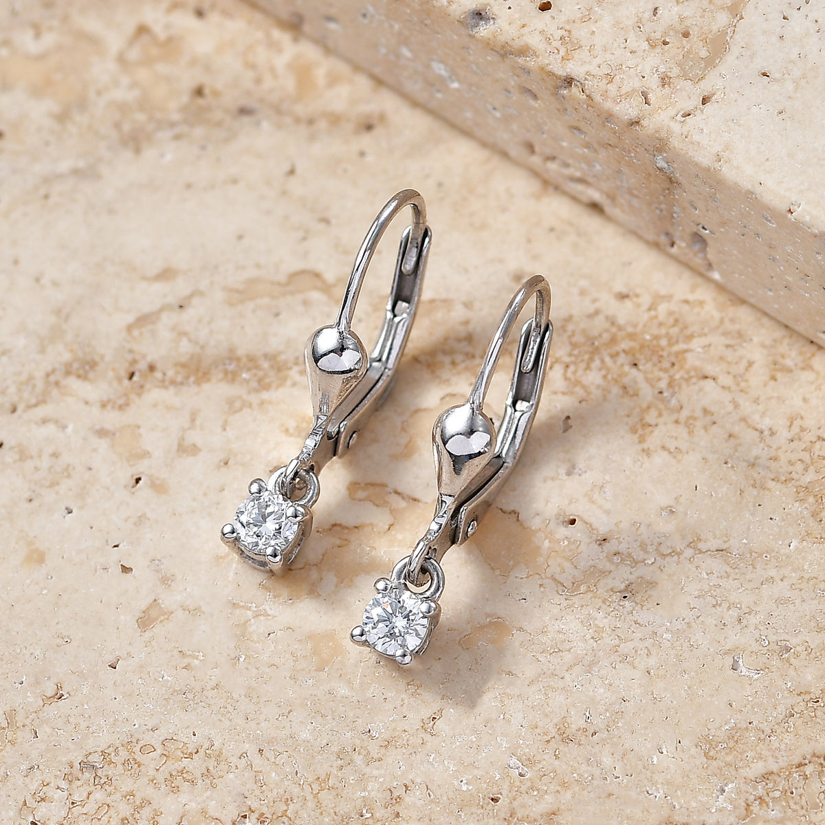 D'Joy Moissanite Solitaire Lever Back Earring in Rhodium Overlay Sterling Silver 8597521 3