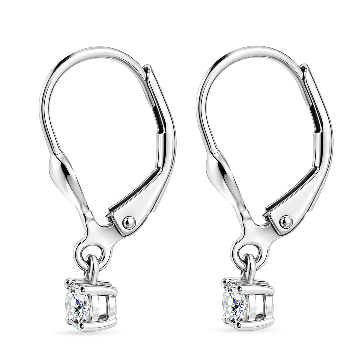 D'Joy Moissanite Solitaire Lever Back Earring in Rhodium Overlay Sterling Silver 8597521 4