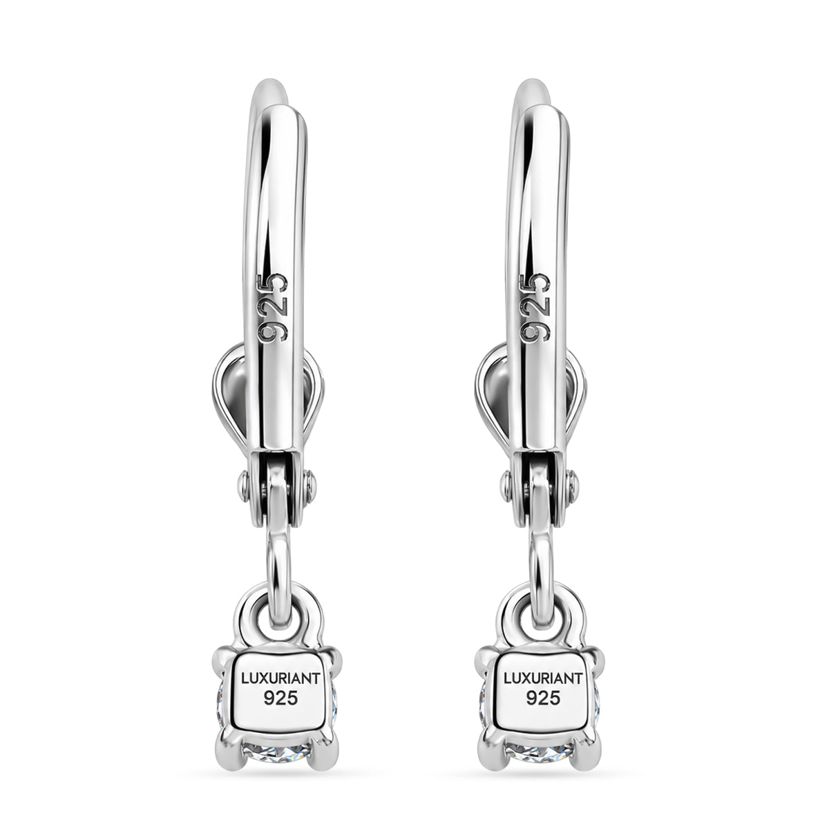 D'Joy Moissanite Solitaire Lever Back Earring in Rhodium Overlay Sterling Silver 8597521 5