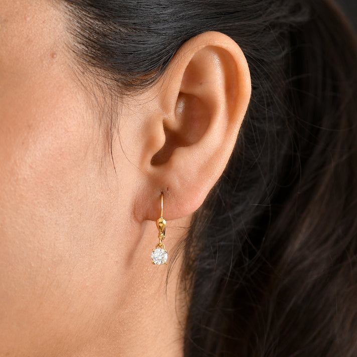 D'Joy Moissanite Solitaire Stud Earring with Lever Back in 18K Vermeil Yellow Gold Plated Sterling Silver 8597523 2