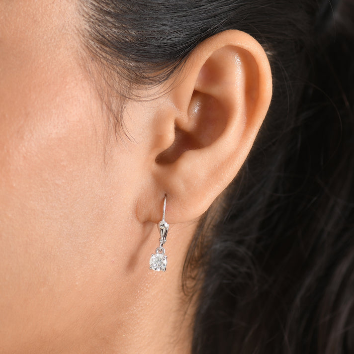 D'Joy Moissanite Solitaire Stud Earring with Lever Back in Rhodium Overlay Sterling Silver 8597529 2