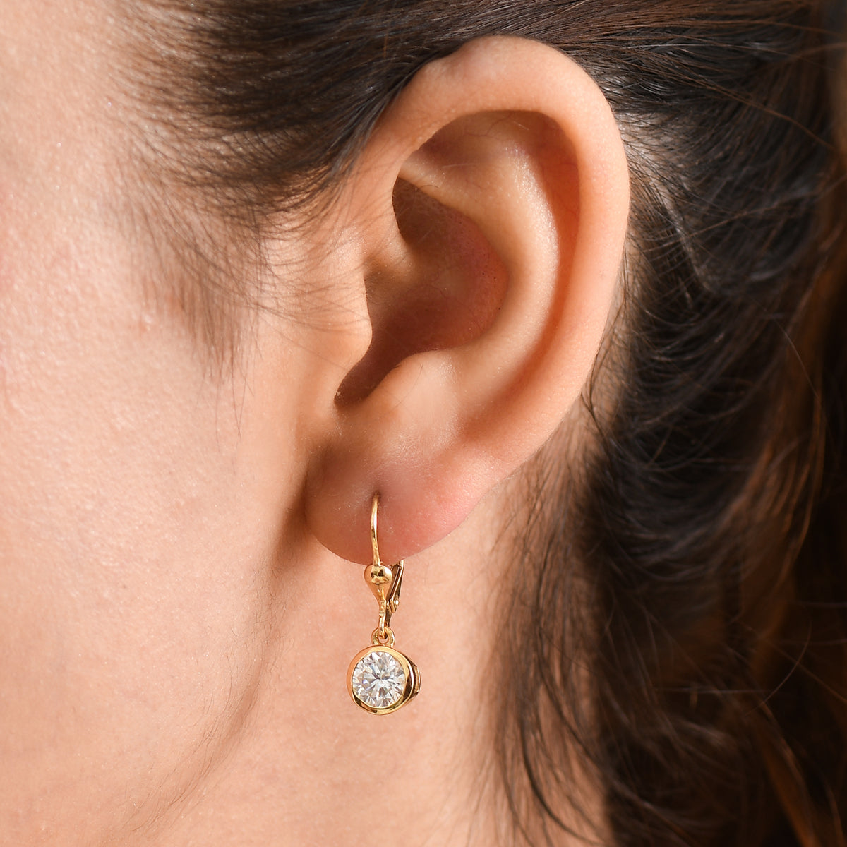 D'Joy Moissanite Solitaire Lever Back Earring in 18K Vermeil Yellow Gold Plated Sterling Silver 8597530 2