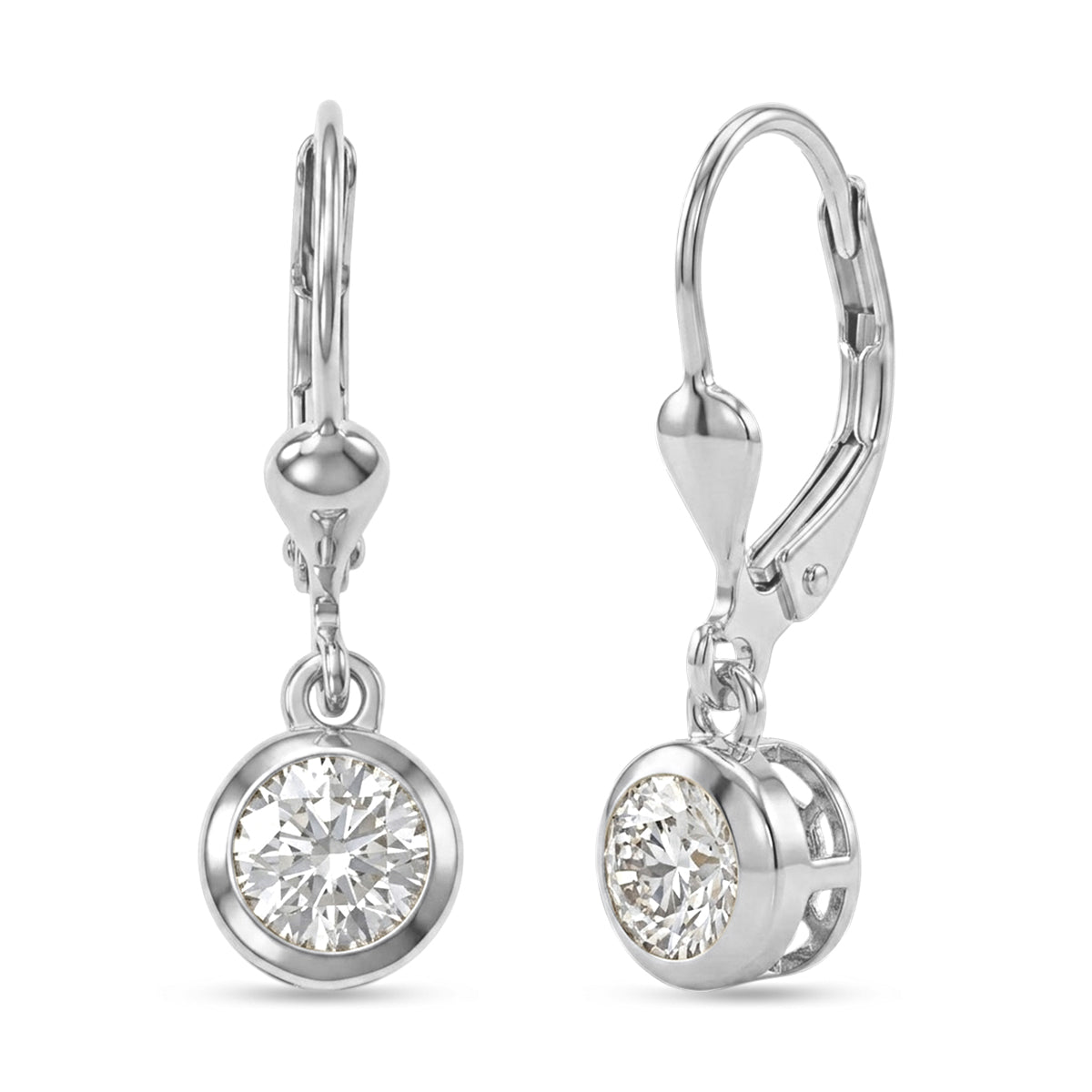 D'Joy Moissanite Solitaire Lever Back Earring in Rhodium Overlay Sterling Silver V32604495 0