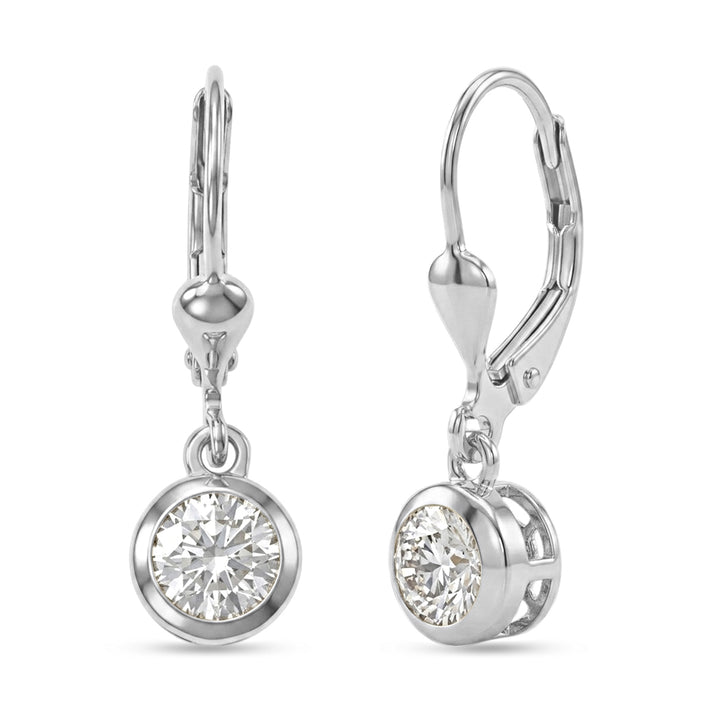 D'Joy Moissanite Solitaire Lever Back Earring in Rhodium Overlay Sterling Silver 8597531 1