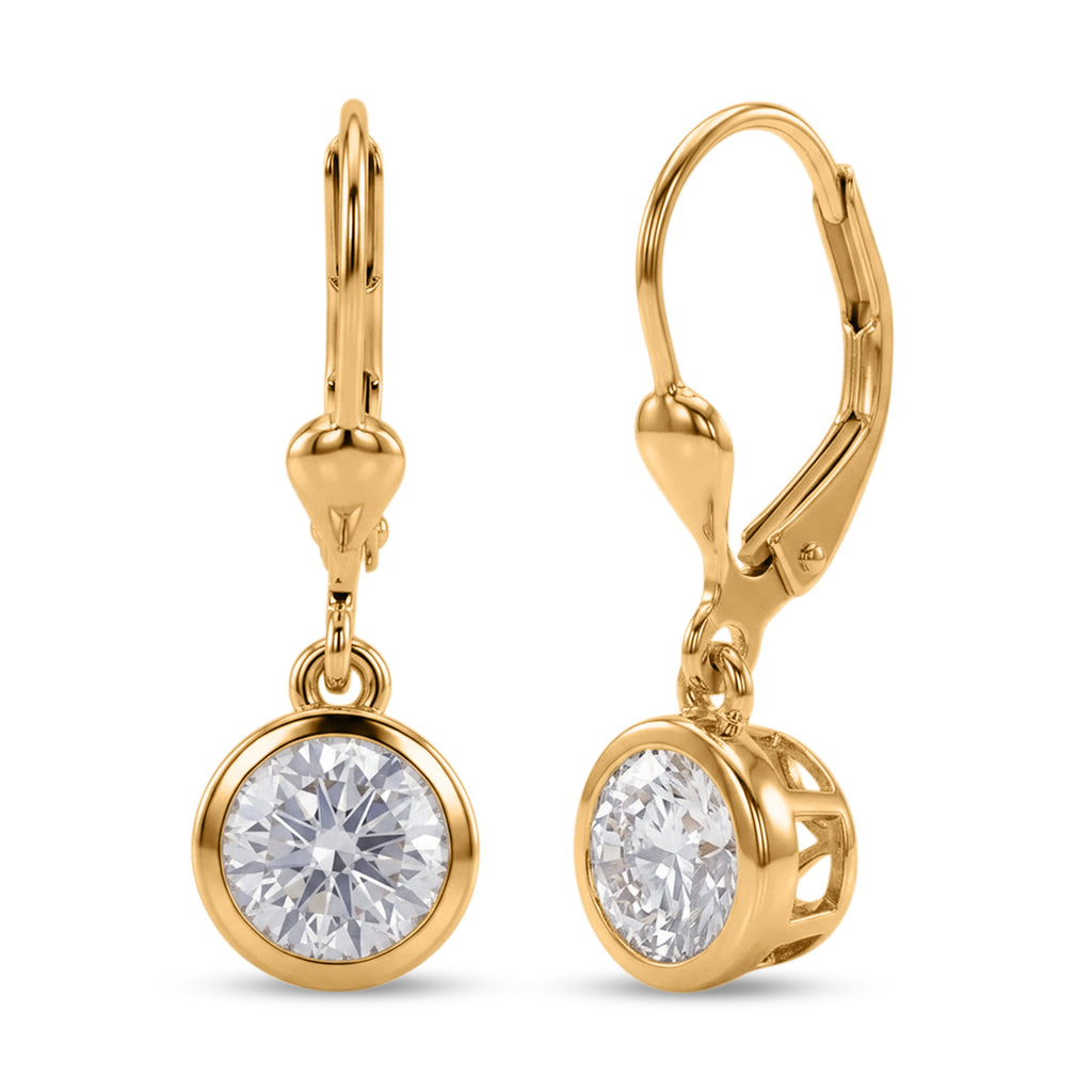 Royal Bali Collection - D'Joy Moissanite Solitaire Lever Back Earring in 18K Vermeil Yellow Gold Plated Sterling Silver 2.00 Ct._8597532