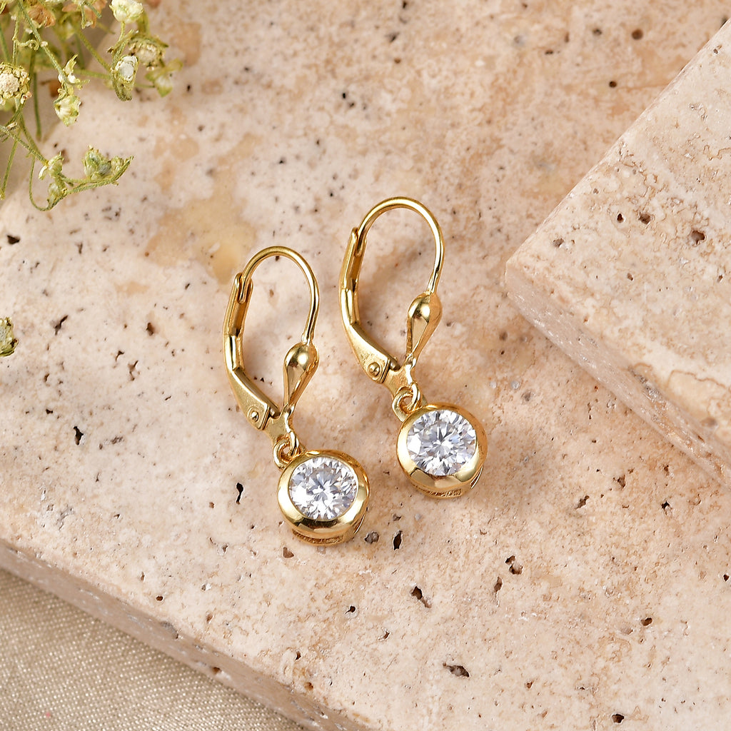 Royal Bali Collection - D'Joy Moissanite Solitaire Lever Back Earring in 18K Vermeil Yellow Gold Plated Sterling Silver 2.00 Ct._8597532_2