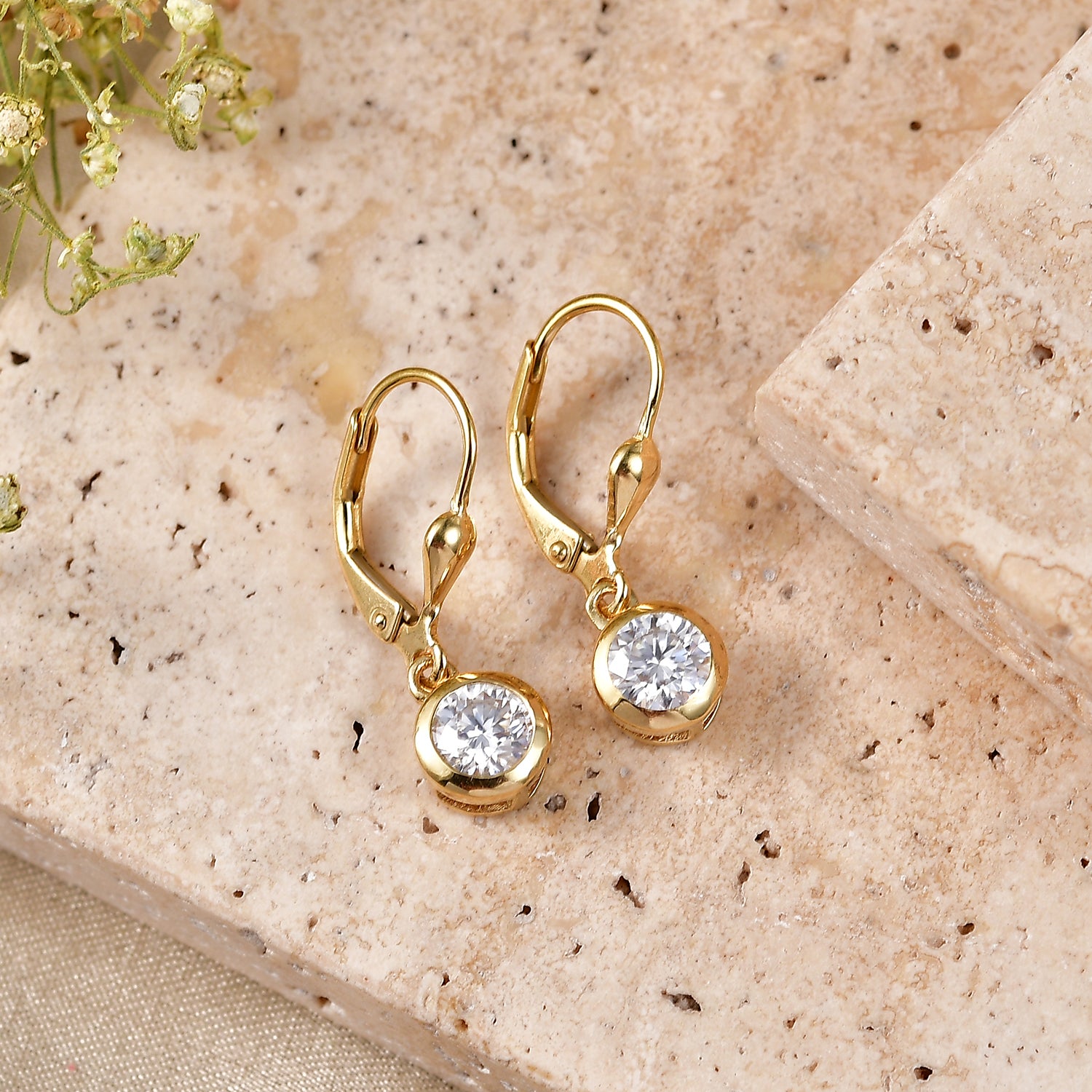 D'Joy Moissanite Solitaire Lever Back Earring in 18K Vermeil Yellow Gold Plated Sterling Silver 2.00 Ct. V32514356 3
