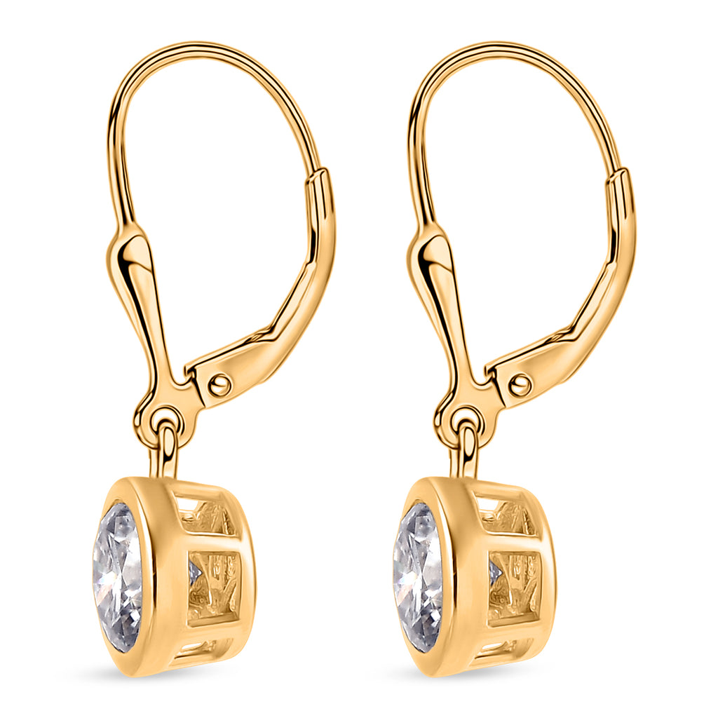 Royal Bali Collection - D'Joy Moissanite Solitaire Lever Back Earring in 18K Vermeil Yellow Gold Plated Sterling Silver 2.00 Ct._8597532_4