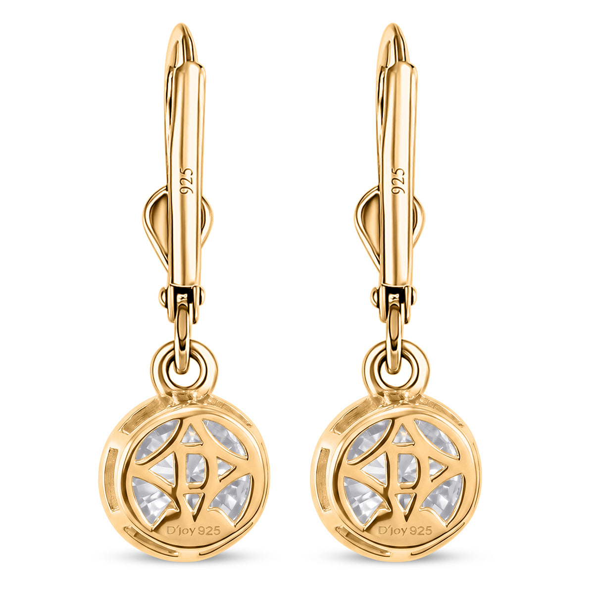 D'Joy Moissanite Solitaire Lever Back Earring in 18K Vermeil Yellow Gold Plated Sterling Silver 2.00 Ct. V32514356 6