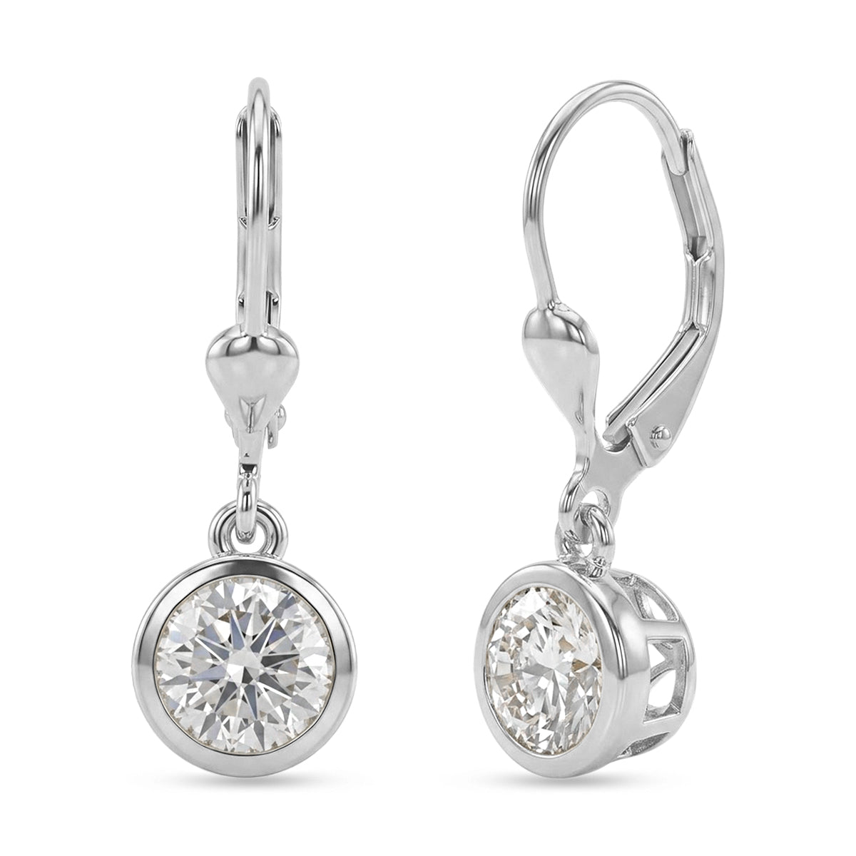 Royal Bali Collection - D'Joy Moissanite Solitaire Lever Back Earring in Rhodium Overlay Sterling Silver 2.00 Ct. 8597533 0
