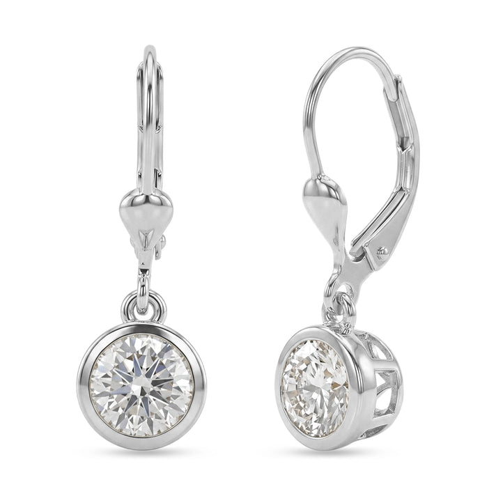 D'Joy Moissanite Solitaire Lever Back Earring in Rhodium Overlay Sterling Silver 2.00 Ct. V32617233 1