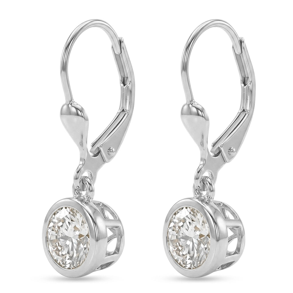 Royal Bali Collection - D'Joy Moissanite Solitaire Lever Back Earring in Rhodium Overlay Sterling Silver 2.00 Ct._8597533_3