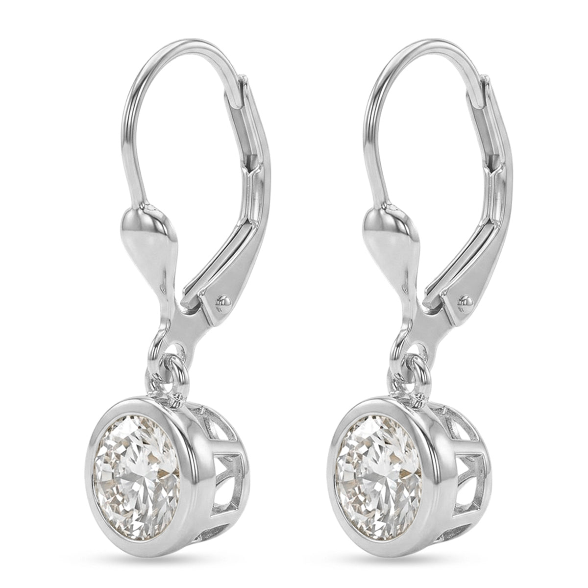 Royal Bali Collection - D'Joy Moissanite Solitaire Lever Back Earring in Rhodium Overlay Sterling Silver 2.00 Ct. 8597533 4