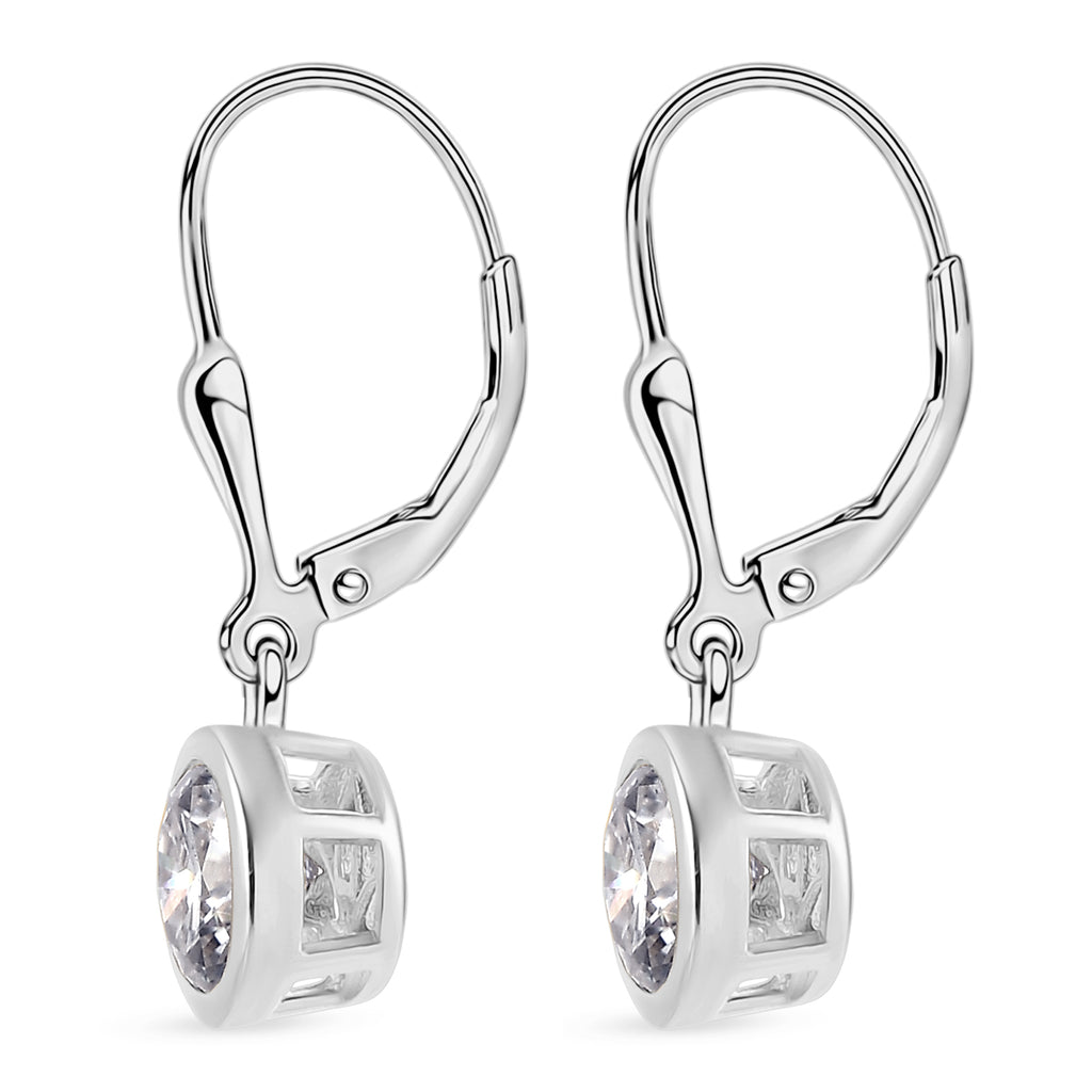 Royal Bali Collection - D'Joy Moissanite Solitaire Lever Back Earring in Rhodium Overlay Sterling Silver 2.00 Ct._8597533_4