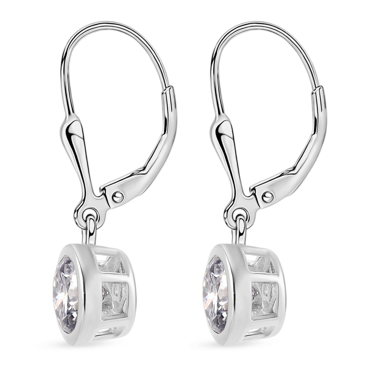 Royal Bali Collection - D'Joy Moissanite Solitaire Lever Back Earring in Rhodium Overlay Sterling Silver 2.00 Ct. 8597533 5