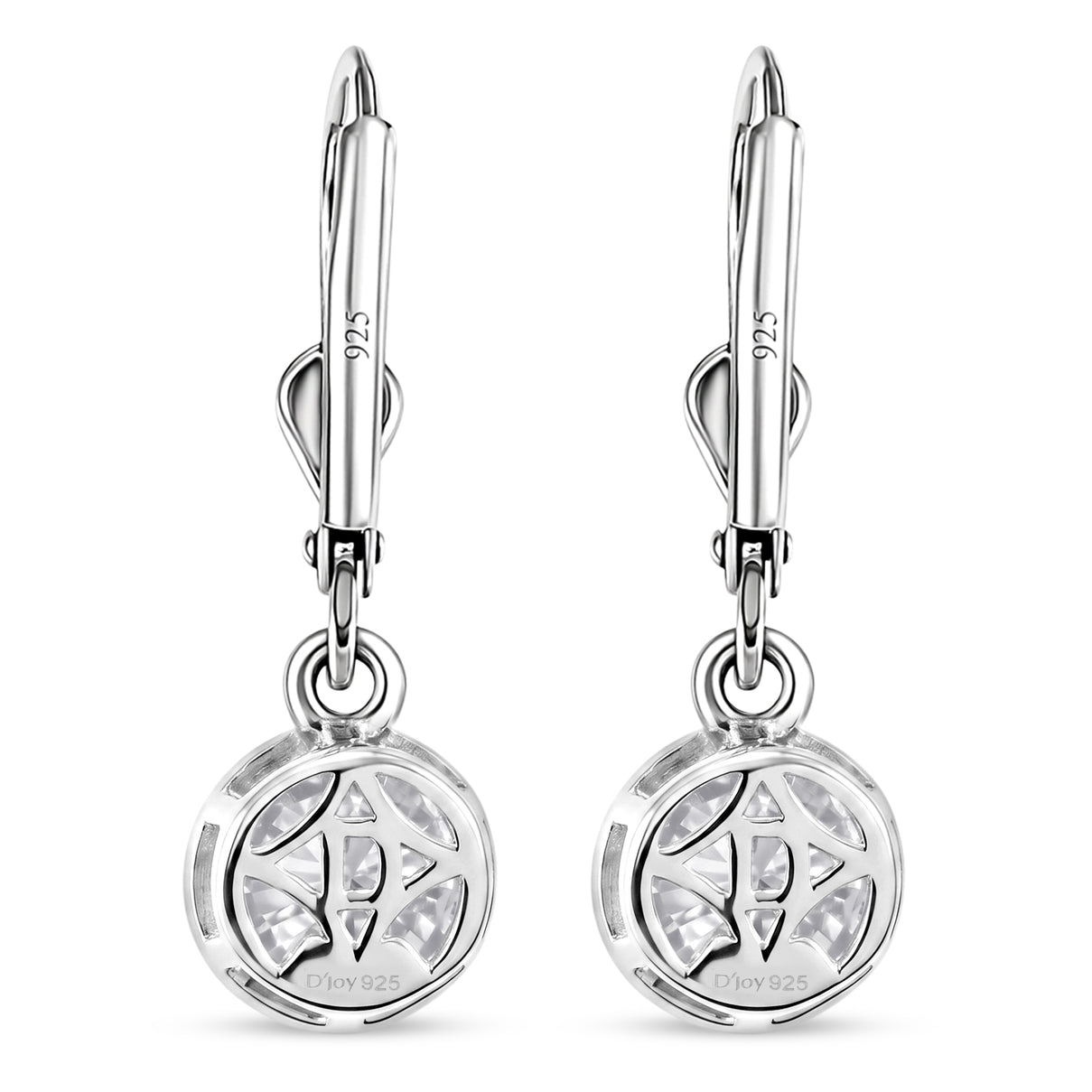 Royal Bali Collection - D'Joy Moissanite Solitaire Lever Back Earring in Rhodium Overlay Sterling Silver 2.00 Ct. 8597533 6