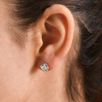 D'Joy Moissanite Solitaire Stud Push Post Earring in Rhodium Overlay Sterling Silver