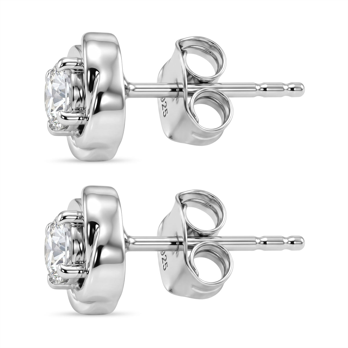 Royal Bali Collection - D'Joy Moissanite Solitaire Stud Swirl Earring in Rhodium Overlay Sterling Silver V32362918 4