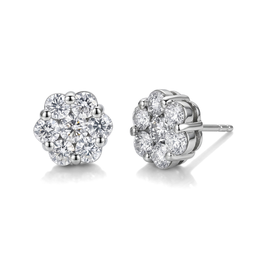 Royal Bali Collection - D'Joy Moissanite Pressure Set Earring with Push Back in Platinum Overlay Sterling Silver 2.00 Ct._8597969
