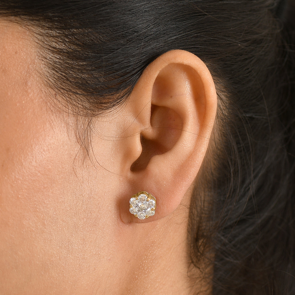 Royal Bali Collection - D'Joy Moissanite Pressure Set Earring with Push Back in 18K Vermeil Yellow Gold Plated Sterling Silver 2.00 Ct._8597970_1