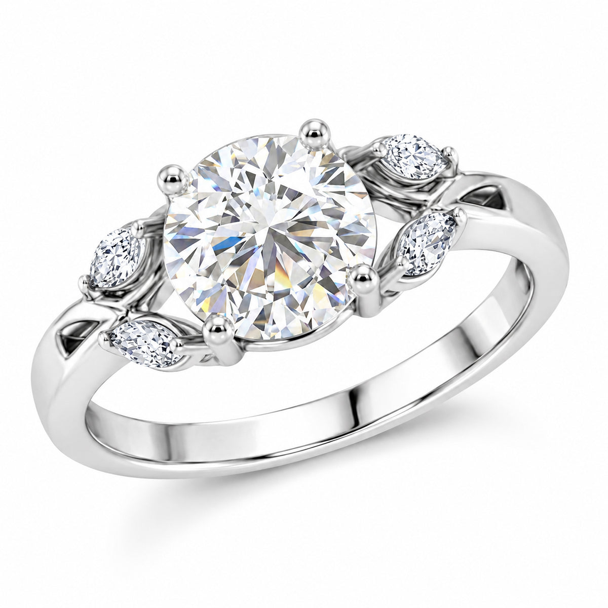 D'Joy Moissanite Ring in Rhodium Overlay Sterling Silver 2.10 Ct. V32584291 4