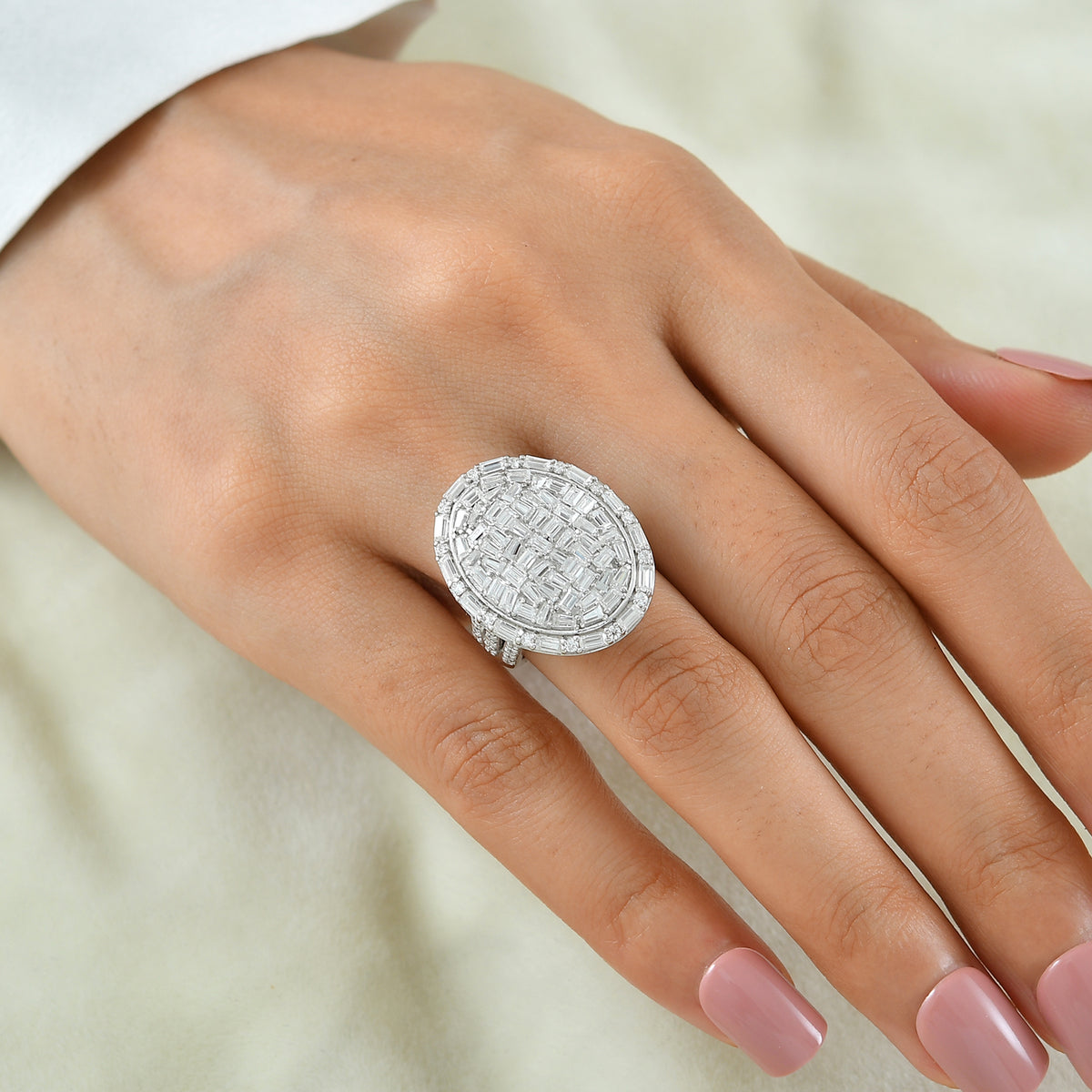 D'Joy Moissanite Ring in Rhodium Overlay Sterling Silver 3.30 Ct. 8597999 3