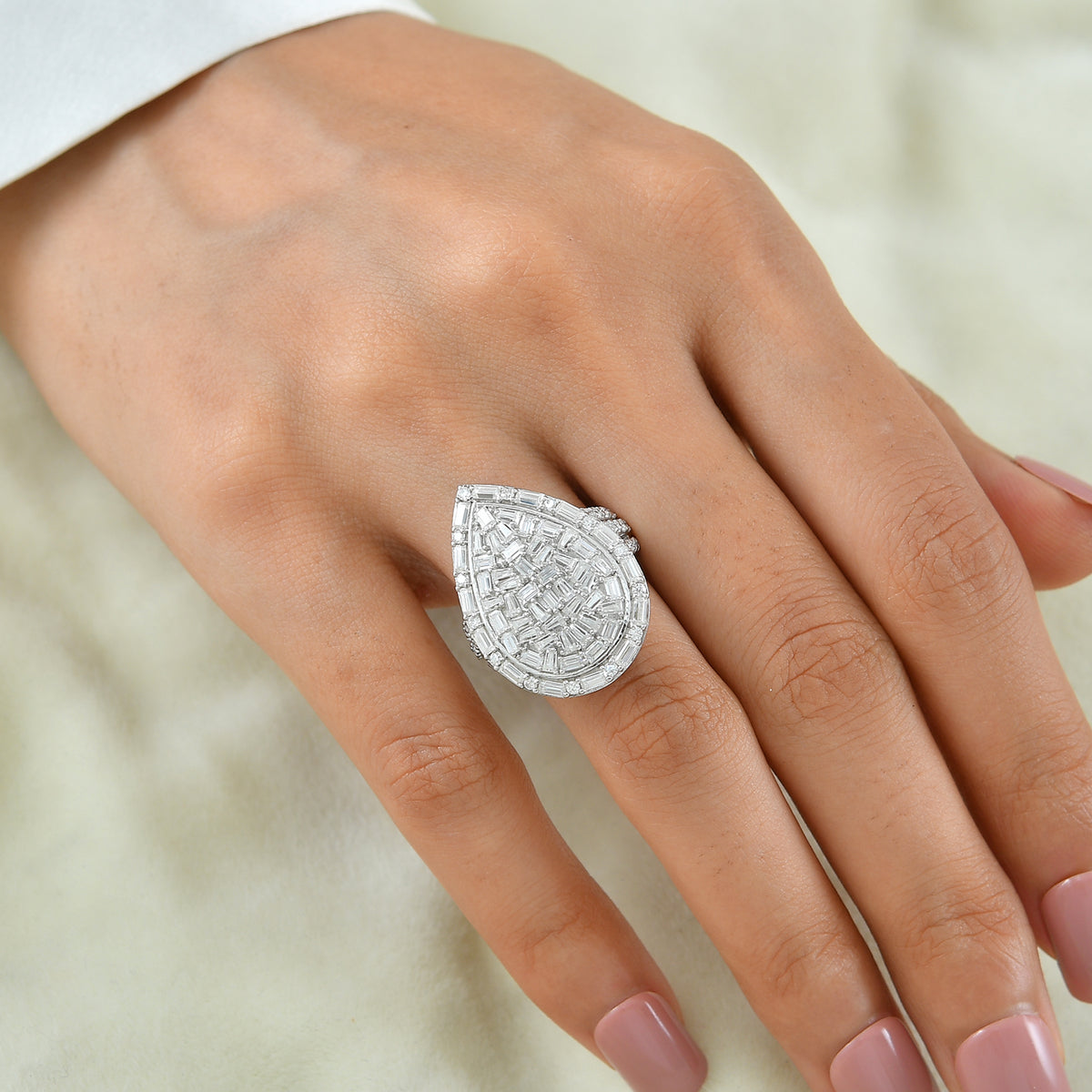 D'Joy Moissanite Ring in Rhodium Overlay Sterling Silver 2.90 Ct. 8598008 2