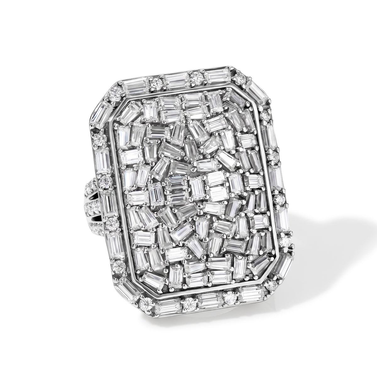 D'Joy Moissanite Statement Ring in Rhodium Overlay Sterling Silver 4.00 Ct. 8598017 0